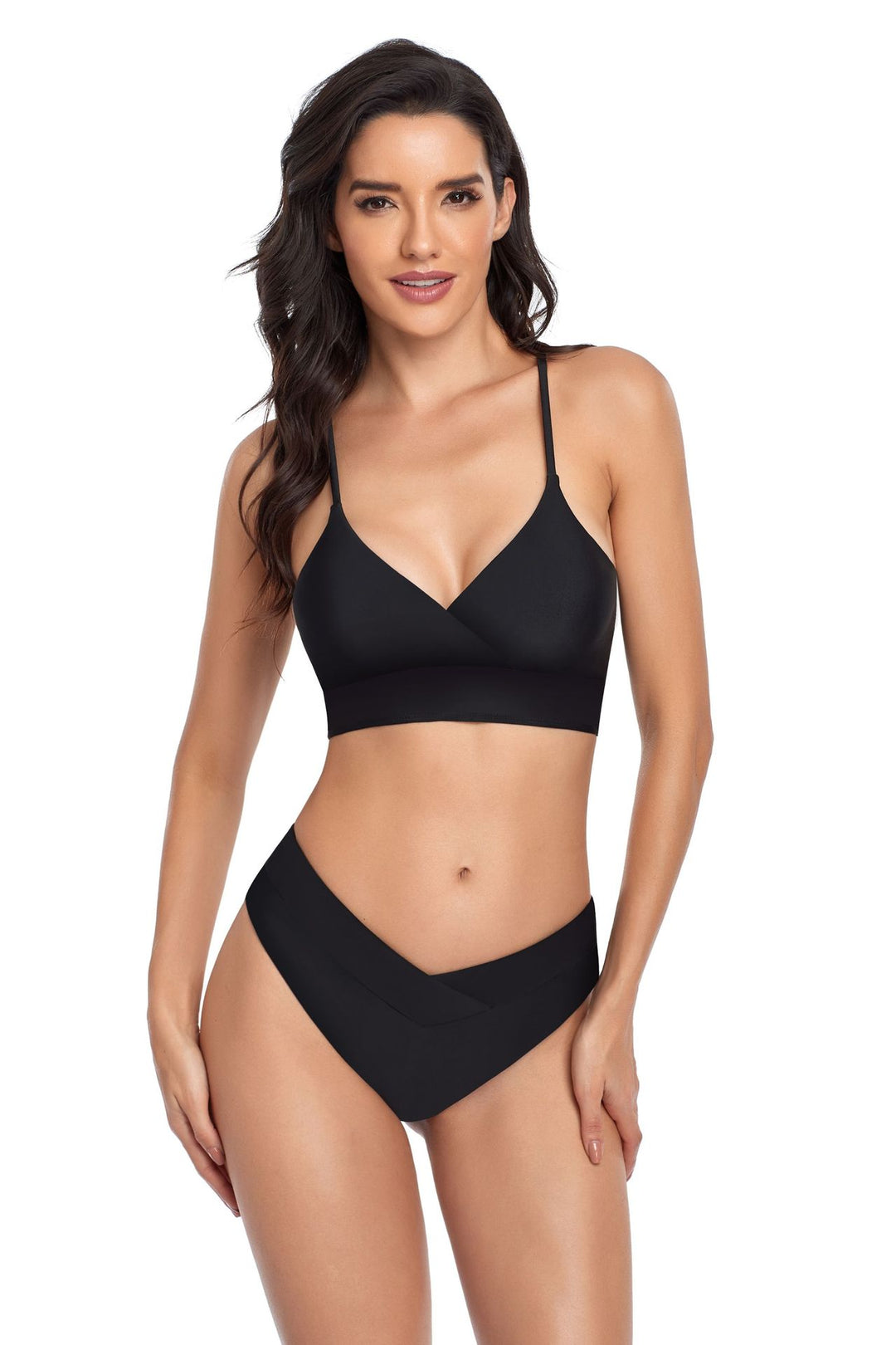 Damen Bikini-Set mit stilvollem Wickeloberteil und hoch geschnittenem Unterteil EB