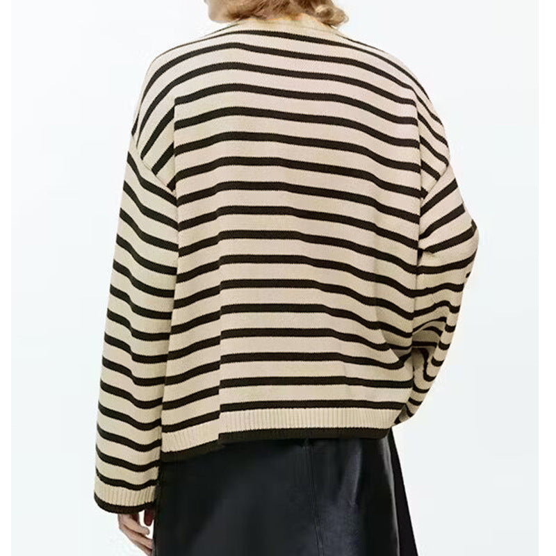 Damen trendiger Strickpullover mit auffälligem Streifenmuster EB