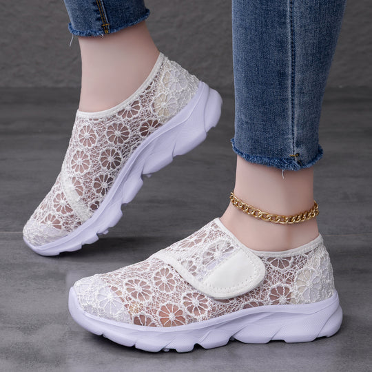 Damen Elegante und dekorative Slip-On Schuhe mit zusätzlichem Klettverschluss EB