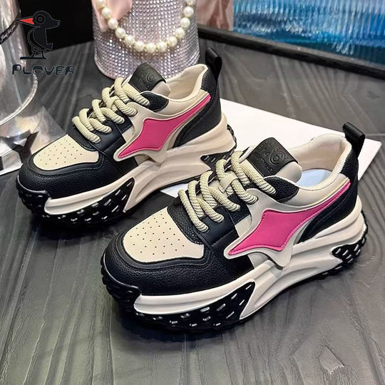 Damen Sportliche Chunky Sneakers mit atmungsaktiver Oberflächenstruktur und rutschfester Sohle EB