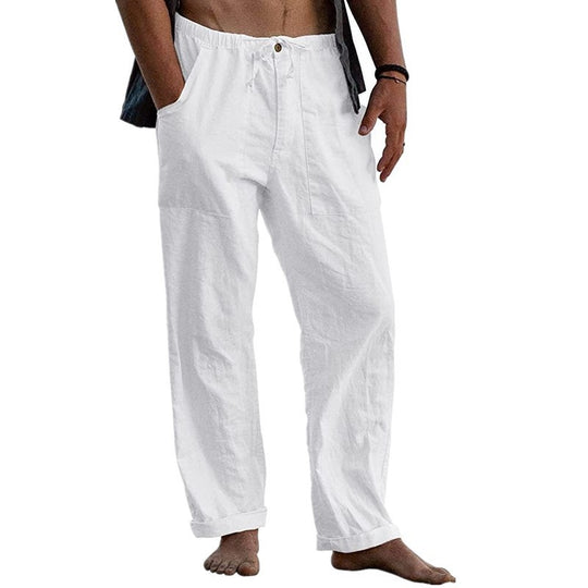 Herren nan lockere Leinenhose mit Gummibund und aufgesetzten Seitentaschen EB