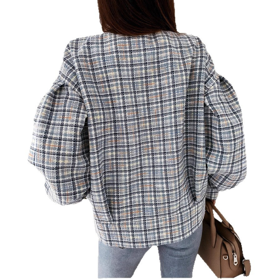 Damen Karierte Bouclé-Jacke EB