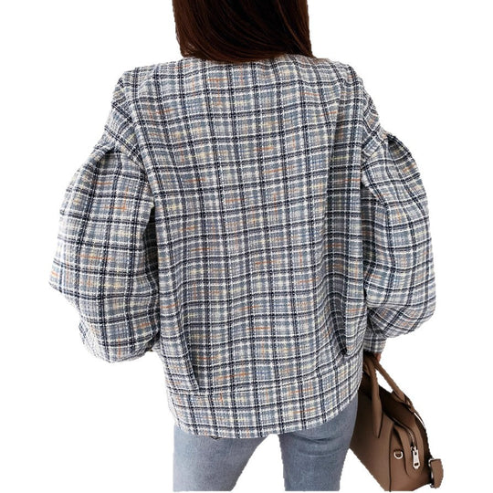 Damen Karierte Bouclé-Jacke EB