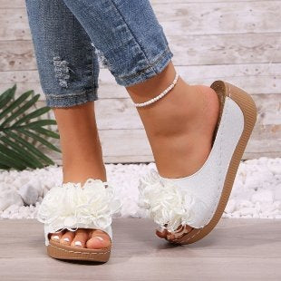 Damen modische Pantoletten mit floralen Applikationen EB