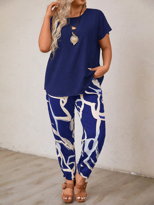 Damen lässiges Set aus Oberteil und Jogginghose mit floralem Muster EB