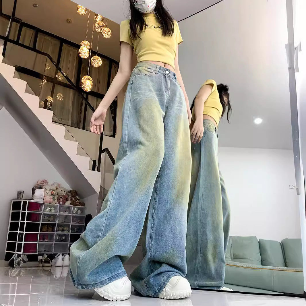 Damen weite High-Waist Jeans im lässigen Stil mit individuellen Waschungen EB