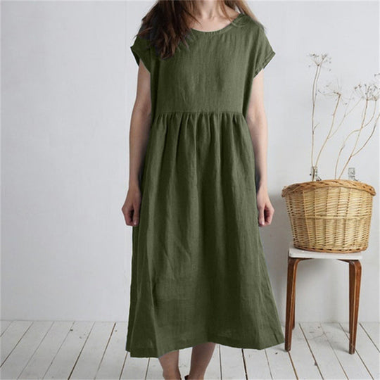 Damen Langmaxikleid aus atmungsaktivem Leinenstoff mit lockerer Passform EB
