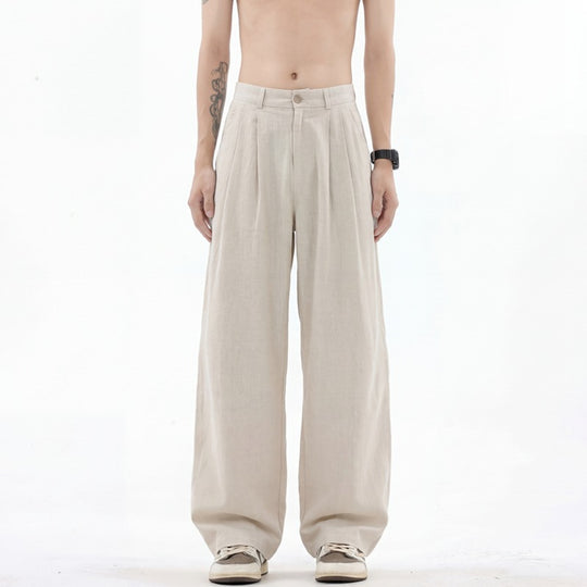 Herren nan weite Leinenhose mit hoher Bundfalte und lässigem Schnitt EB