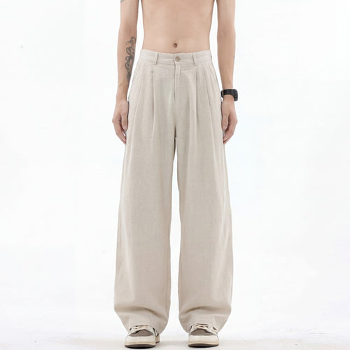 Herren nan weite Leinenhose mit hoher Bundfalte und lässigem Schnitt EB