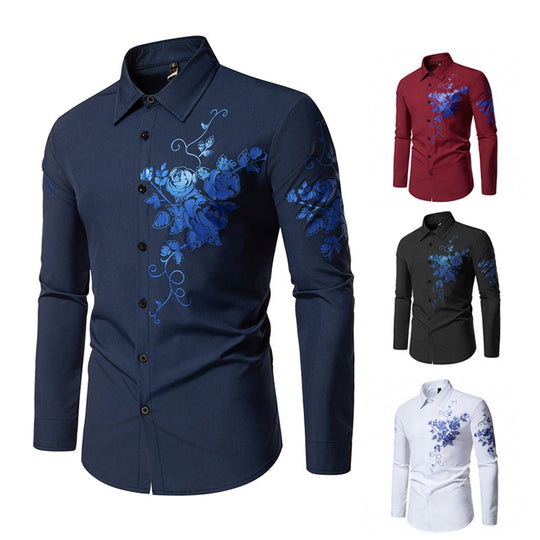 Herren Langarmhemd mit floralem Stickdesign EB