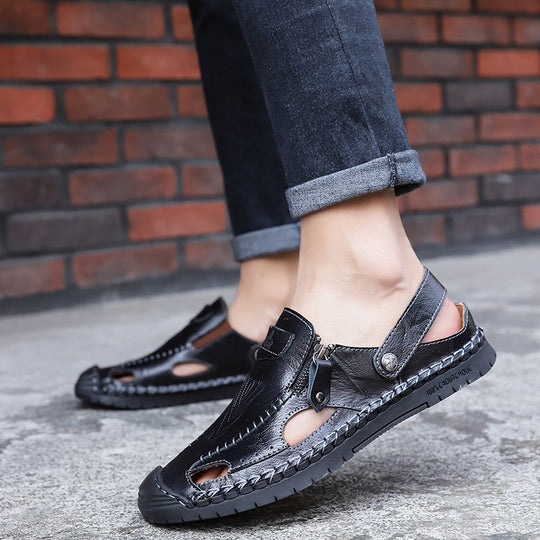 Herren luftige Leder-Sandalen mit verstellbarem Riemen EB