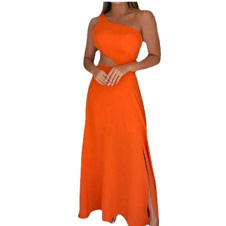 Damen Maxikleid mit asymmetrischem Ausschnitt und seitlichen Schlitzen EB