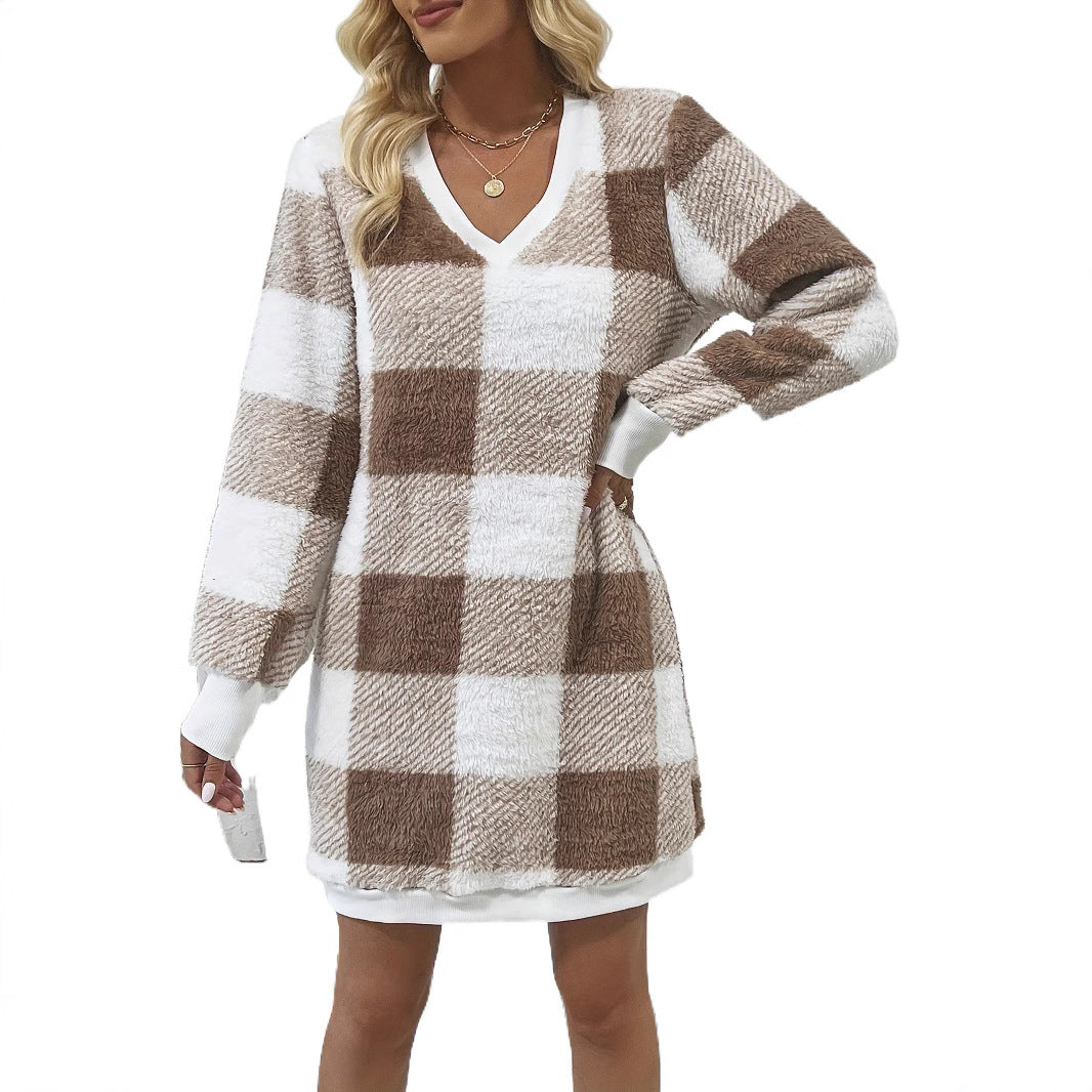 Damen gemütliches V-Pulloverkleid EB