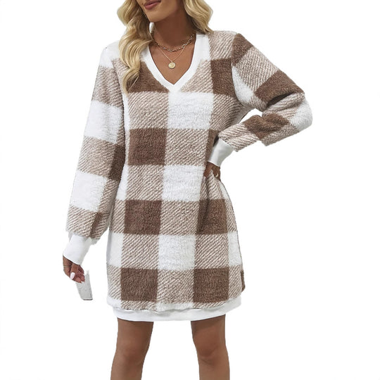 Damen gemütliches V-Pulloverkleid EB