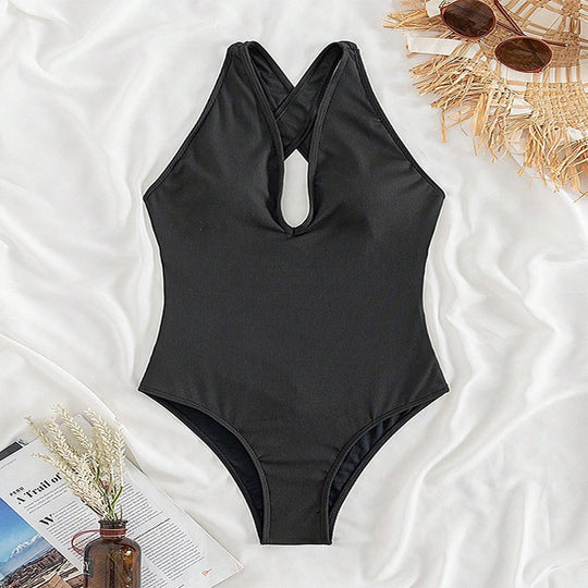 Damen Hochwertiger Badeanzug mit tiefem V-Ausschnitt und raffiniertem Design EB