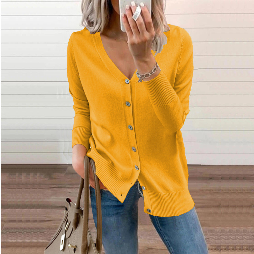 Damen V-Ausschnitt Strickjacke mit Knopfdetails EB