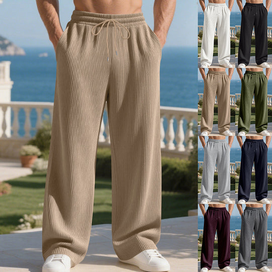 Herren lässige Plisseehose mit elastischem Bund und seitlichen Taschen EB