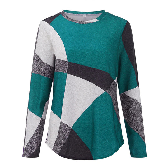 Damen nan Langarmshirt mit grafischem Print, Rundhalsausschnitt und geschwungenem Saum EB