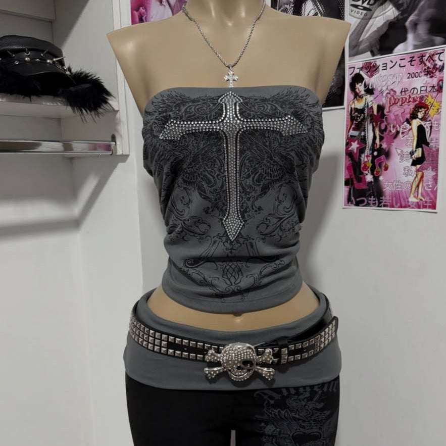 Damen Elegantes Bandeau-Top mit modischem Grafikdesign EB