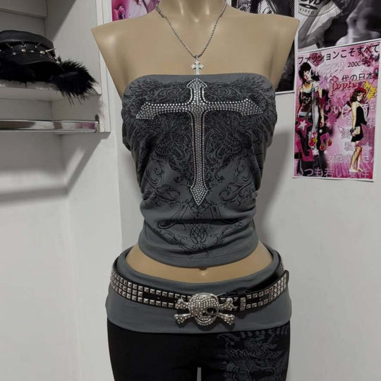 Damen Elegantes Bandeau-Top mit modischem Grafikdesign EB