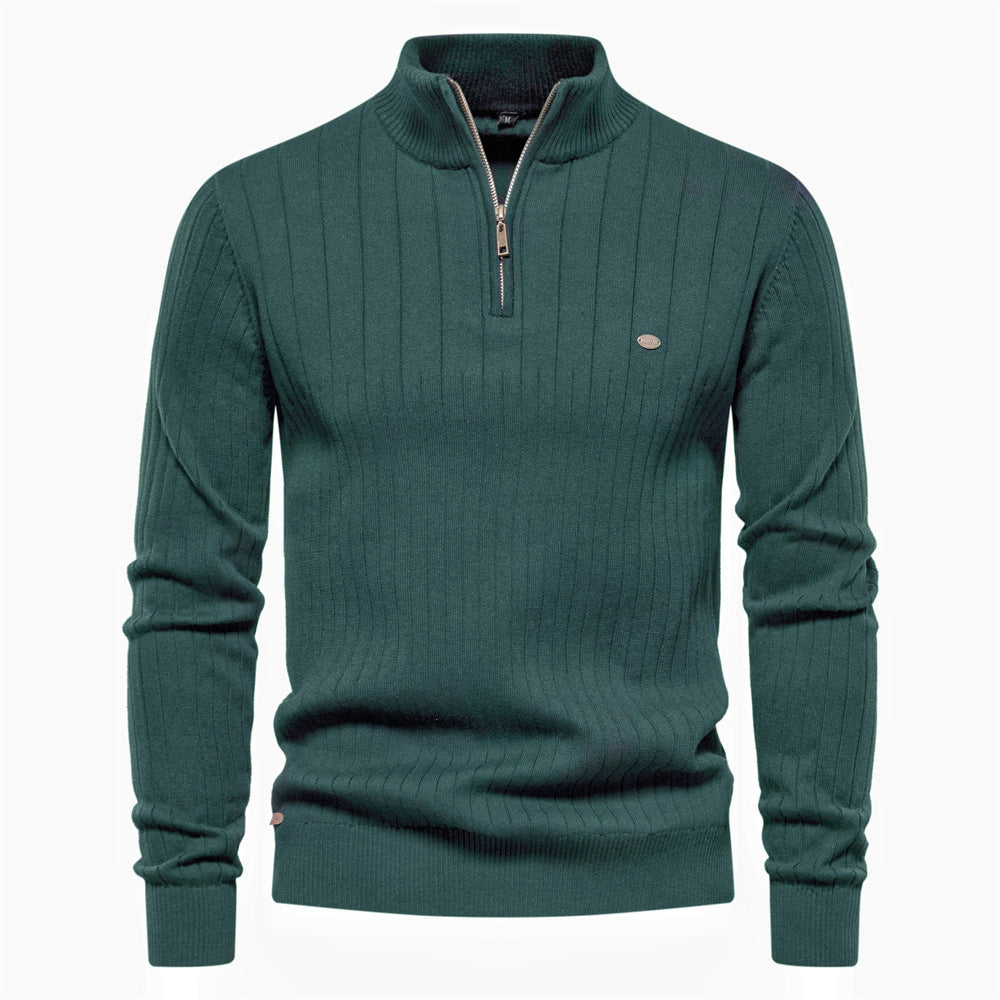 Herren Pullover mit eleganter Rippstruktur und halbem Reißverschluss EB