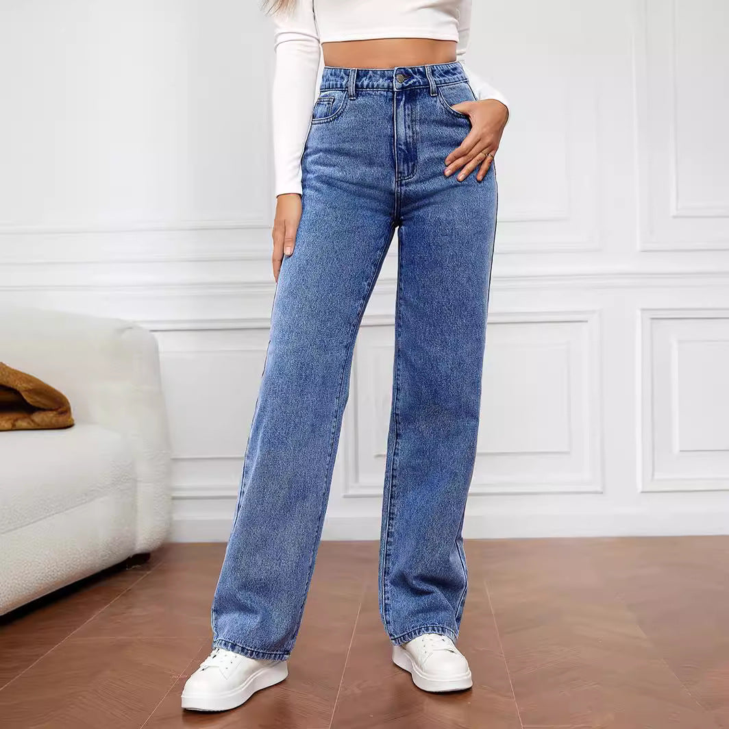 Damen Hoch geschnittene Denim-Jeans mit weitem Bein EB