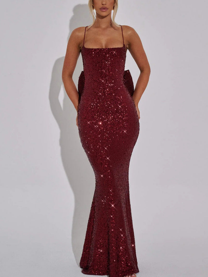 Damen Glamouröses Abendkleid mit schimmernden Pailletten und elegante Träger EB