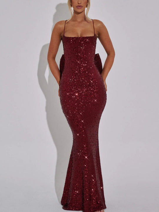 Damen Glamouröses Abendkleid mit schimmernden Pailletten und elegante Träger EB