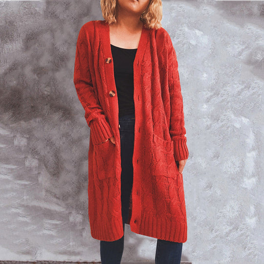 Damen Grobstrickjacke mit Knopfdetails und praktischen Taschen EB