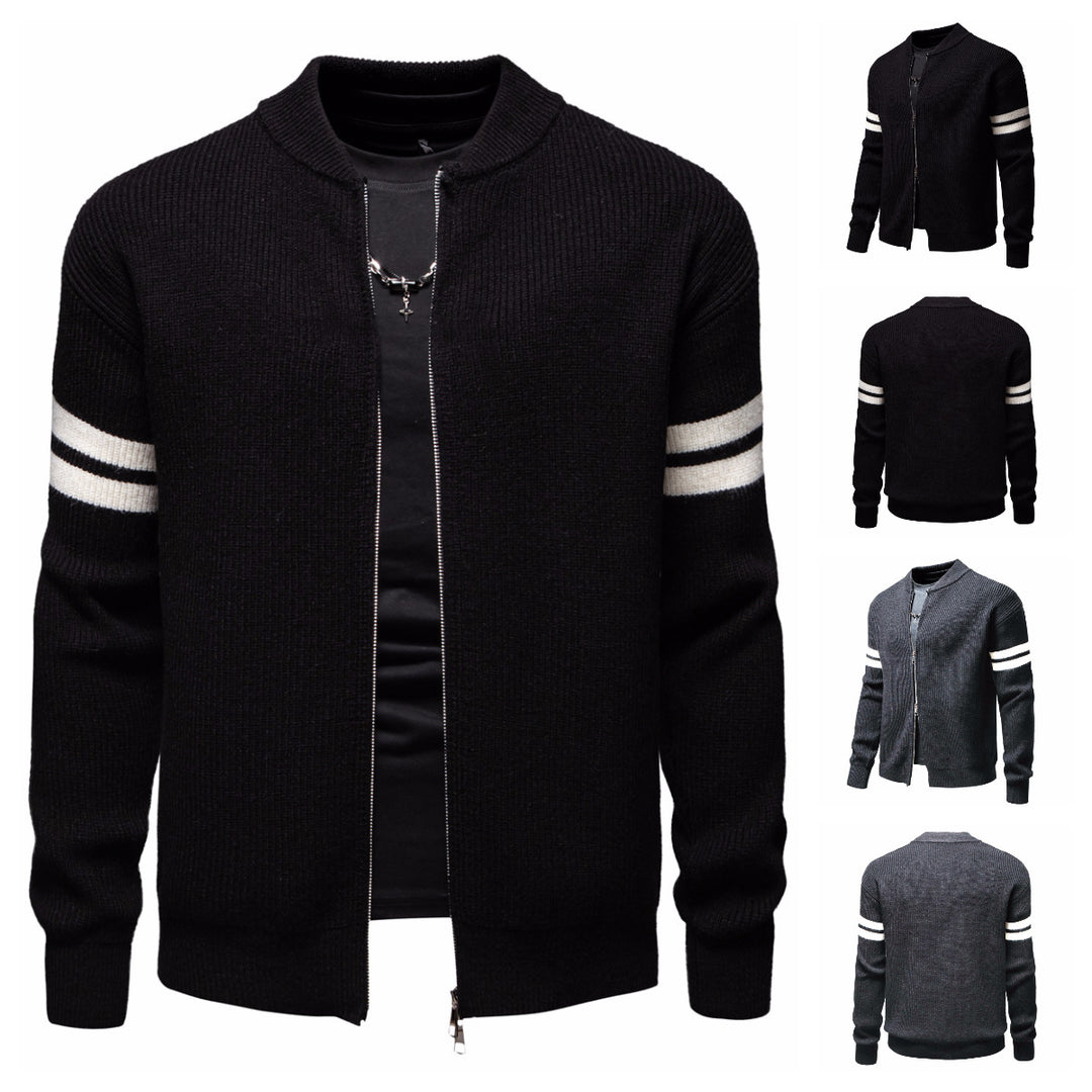Herren Strickjacke mit modernem Zipper und dekorativem Streifenmuster EB