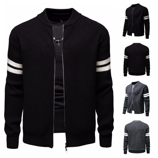 Herren Strickjacke mit modernem Zipper und dekorativem Streifenmuster EB