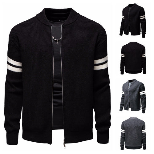 Herren Strickjacke mit modernem Zipper und dekorativem Streifenmuster EB