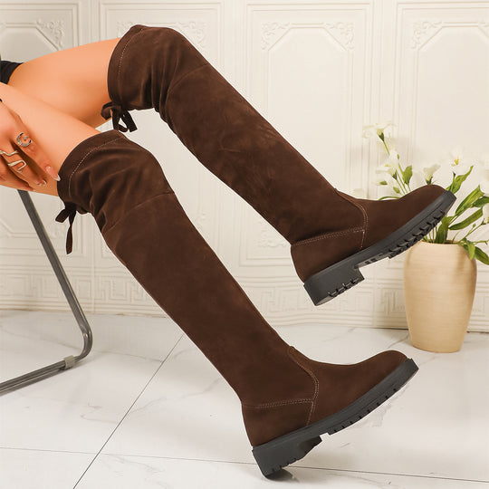 Damen Überknie-Stiefel aus weichem Veloursleder mit komfortablem Blockabsatz EB