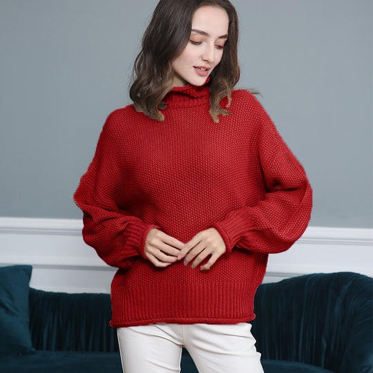 Damen Strickpullover mit hochgeschlossenem Kragen und weitem Schnitt EB