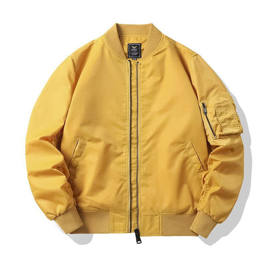 Men's  matte nylon flight bomber jacket with sleeve utility pocket and ribbed trims EB