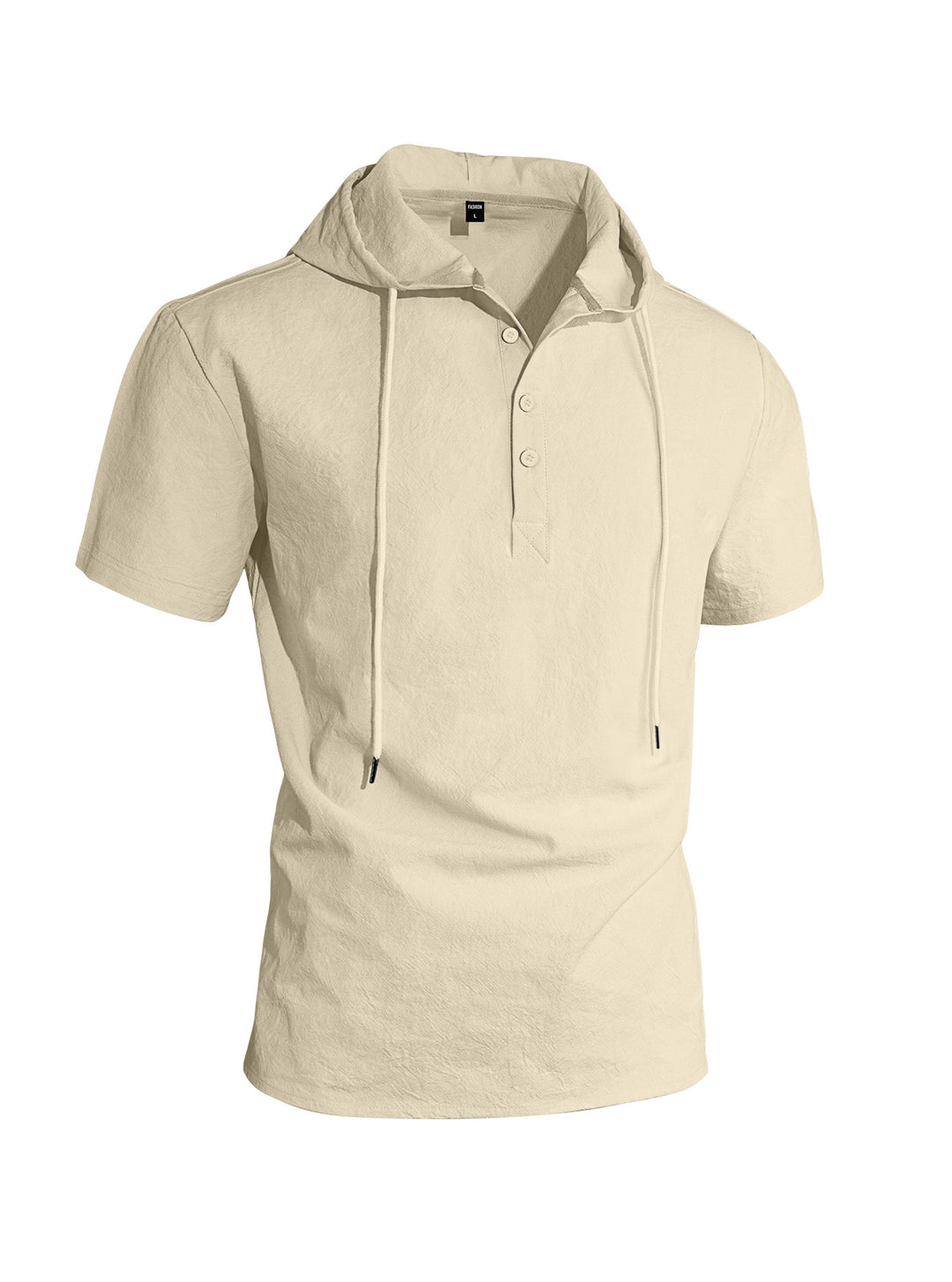 Herren nan kurzärmeliges Kapuzen-Henley aus Slub-Baumwolle mit verdeckter Knopfleiste und Kordelzug EB