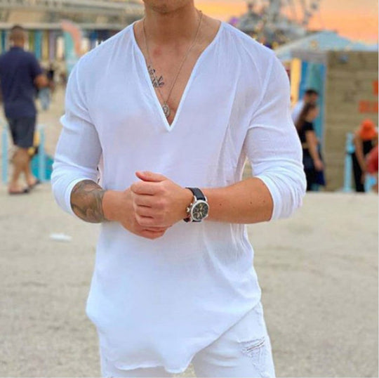 Herren Langarmshirt mit V-Ausschnitt und lockerer Passform EB