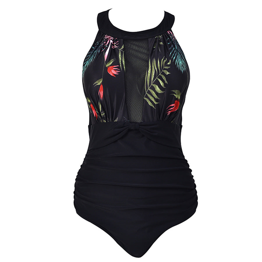 Damen Eleganter Einteiler Badeanzug mit transparenten Einsätzen EB