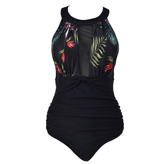 Damen Eleganter Einteiler Badeanzug mit transparenten Einsätzen EB