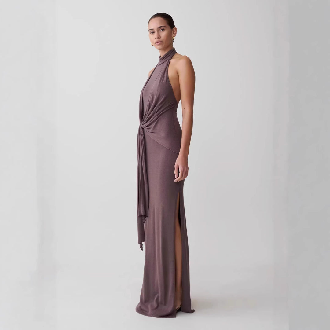 Damen Elegantes knöchellanges Wickelkleid mit tiefem Schlitz EB