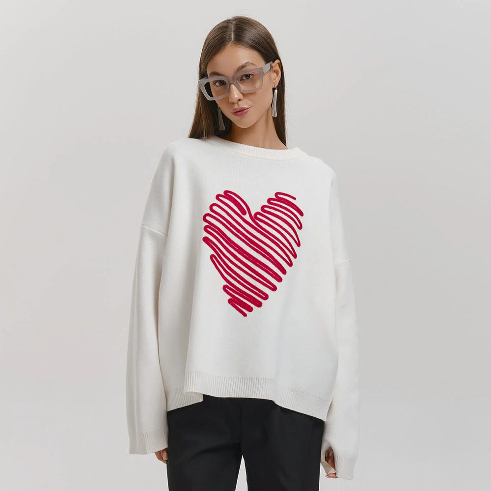 Damen Oversized Pullover mit Herzmuster EB