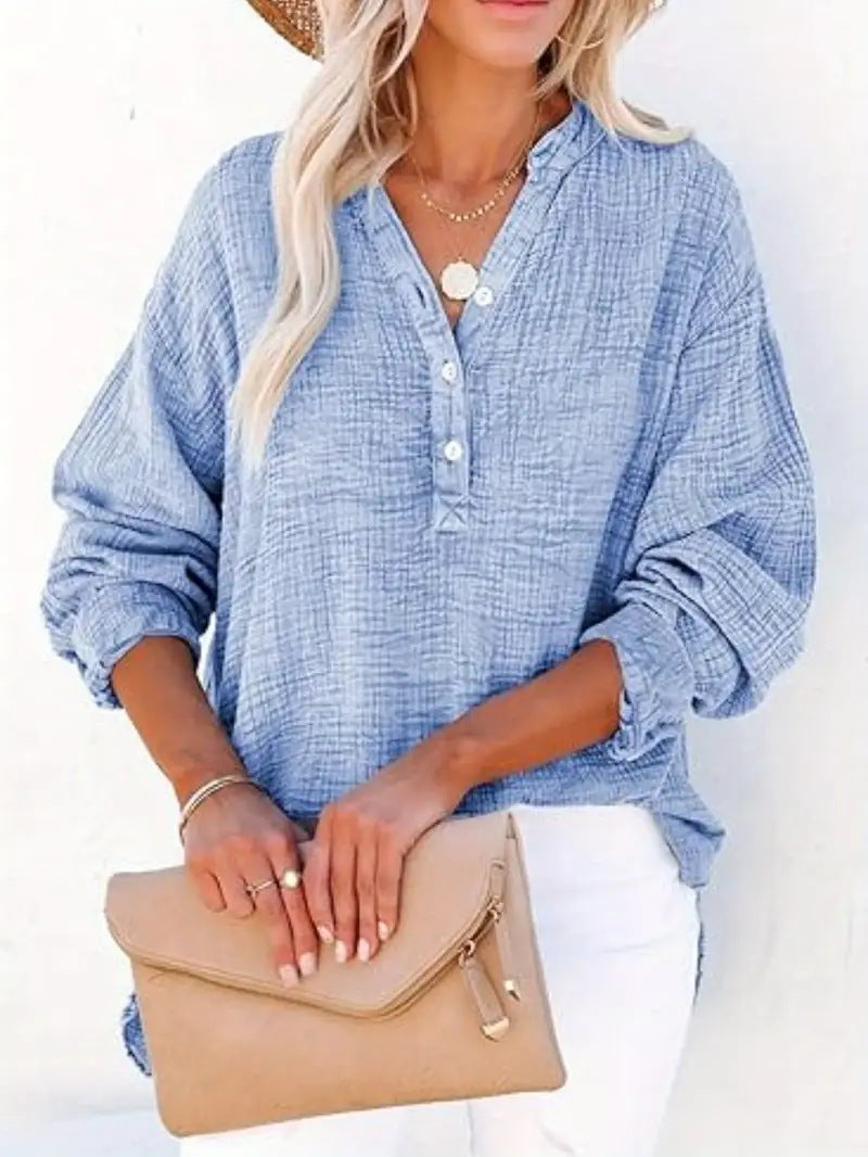 Damen lässige Baumwollbluse mit Knopfleiste EB