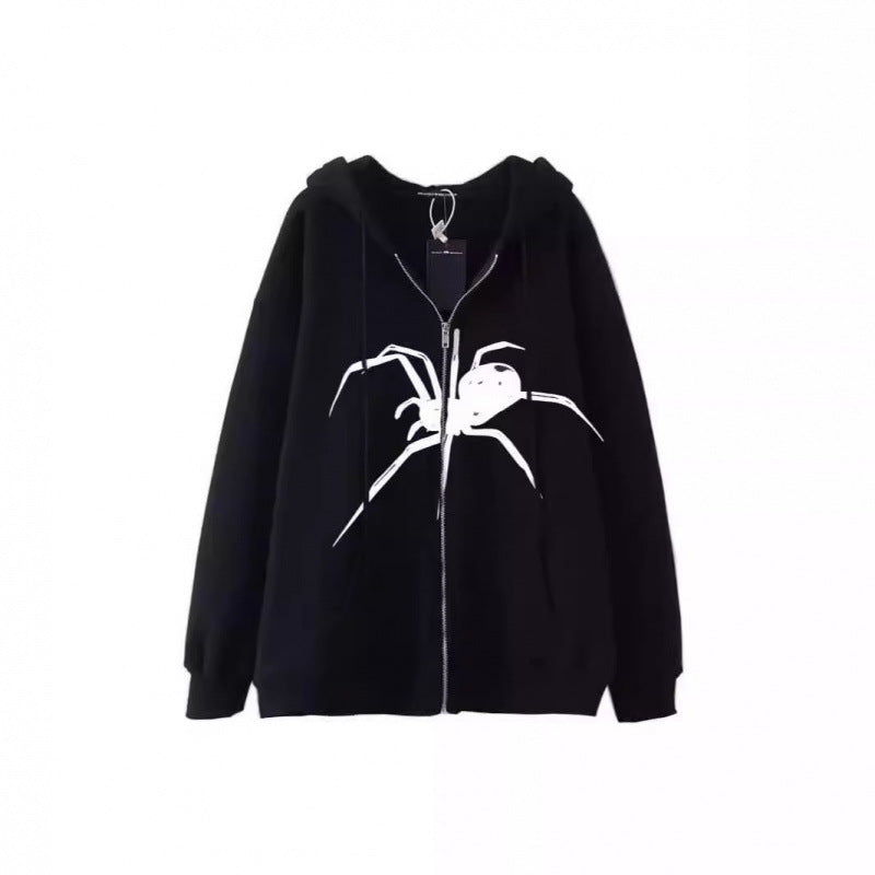 Damen Kapuzenjacke mit kreativem Spinnenmotiv und praktischem Reißverschluss EB