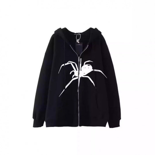 Damen Kapuzenjacke mit kreativem Spinnenmotiv und praktischem Reißverschluss EB