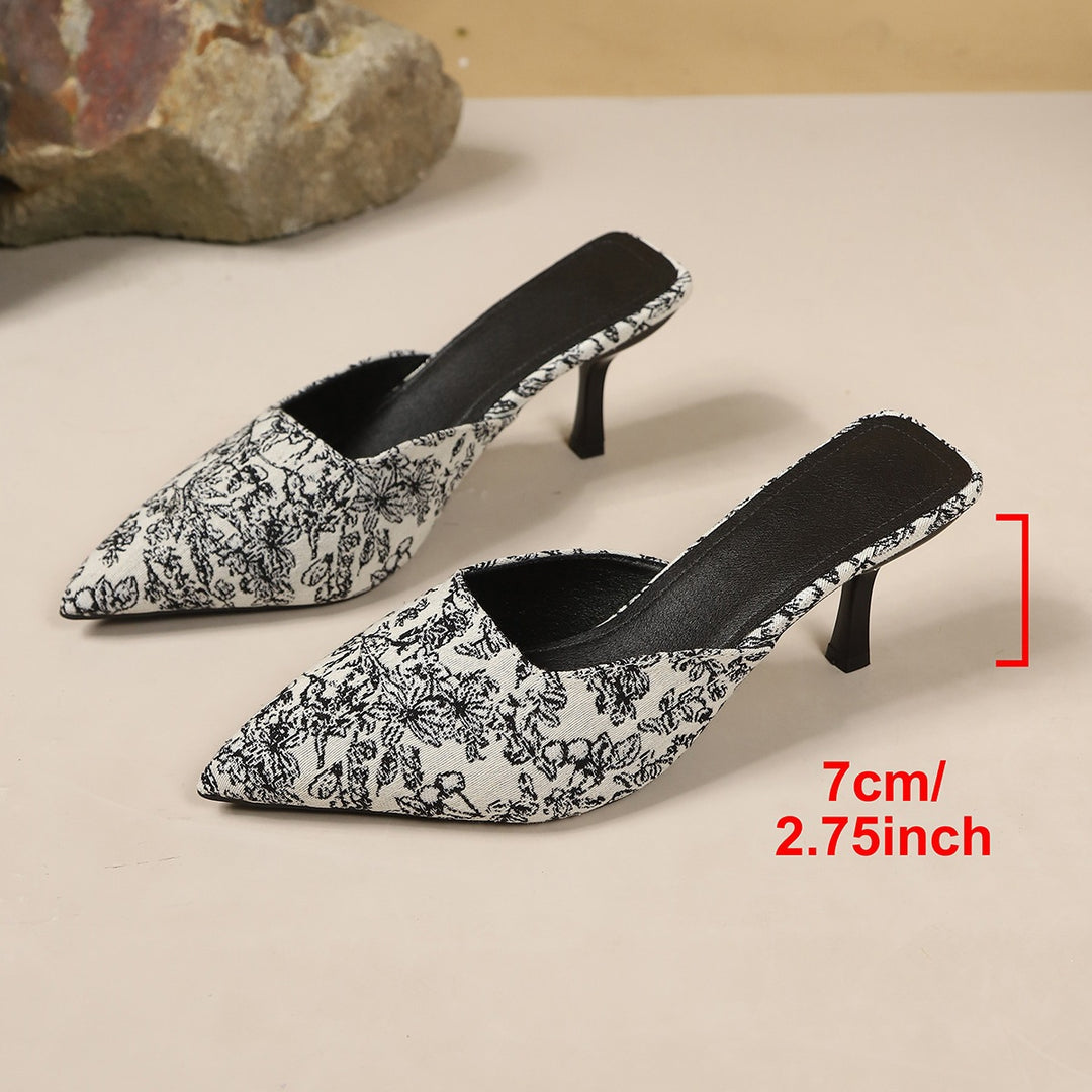 Damen elegante Slingback-Pantoletten mit modischem Blumenmuster und schickem Absatz EB