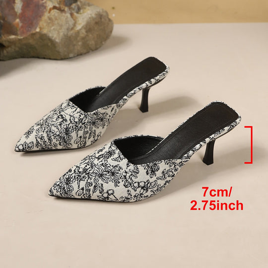 Damen elegante Slingback-Pantoletten mit modischem Blumenmuster und schickem Absatz EB