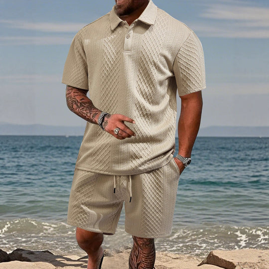 Herren nan texturiertes Jacquard-Poloshirt kurzärmelig schmaler Schnitt mit Polokragen EB