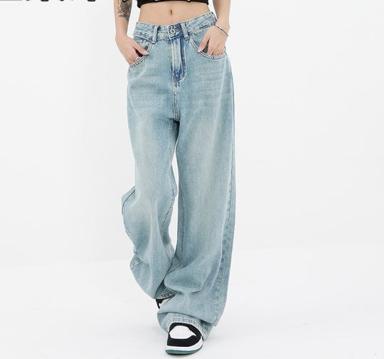 Damen Weite Denim-Jeans mit hoch tailliertem Schnitt und lässigem Design EB