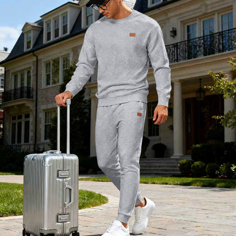 Herren Feinstrukturiertes Lounge-Set mit Rundhals-Pullover & schmaler Jogginghose EB