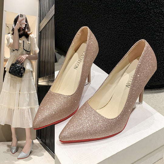 Damen Glitzernde High Heels mit elegantem spitzem Design und rutschfestem Fußbett EB
